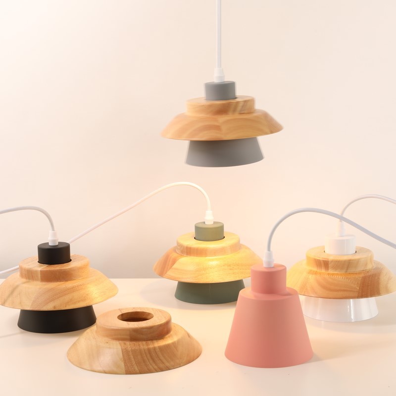 Nordic simple and modern colorful macaron wood art, dining room, bedroom, bedside, personalized bar counter, creative chandelier details Picture