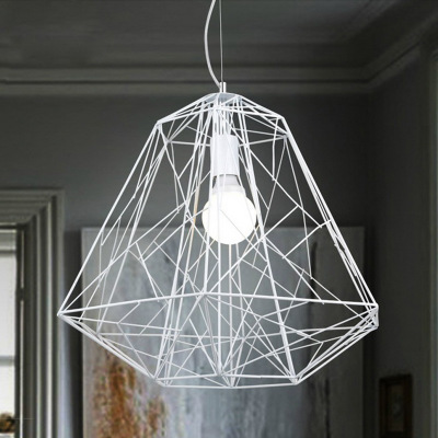 Nordic retro creative and personalized bedroom, dining room, corridor, irregular-shaped diamond iron birdcage chandelier details Picture