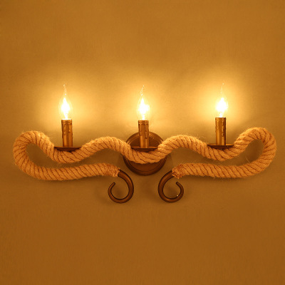 Retro hemp rope wall lamp, Nordic minimalist bedside, corridor and staircase wall lamp, 3-head lamp details Picture