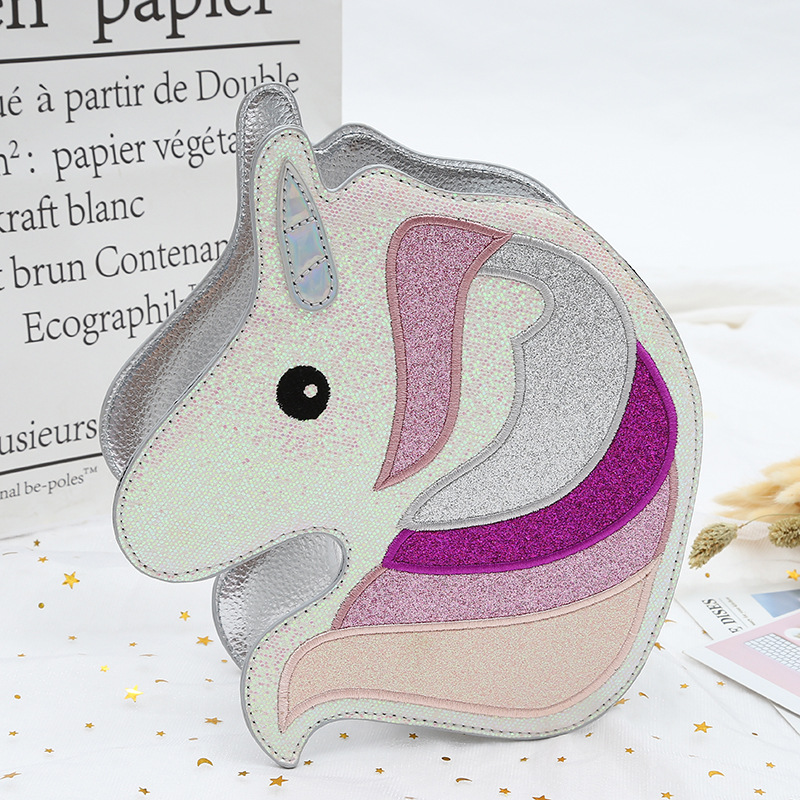 Jinjiduo Cartoon Sweet Unicorn crossbody bag, creative and cute girl key case, zipper short style PU leather