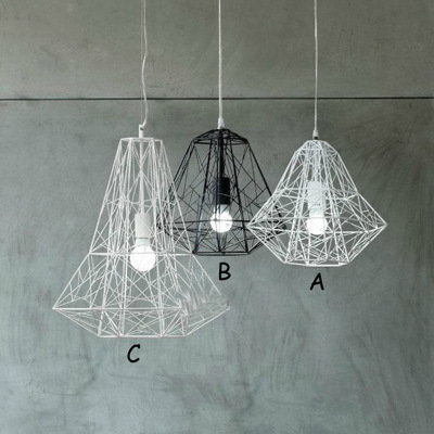 Nordic retro creative and personalized bedroom, dining room, corridor, irregular-shaped diamond iron birdcage chandelier Application Scenario