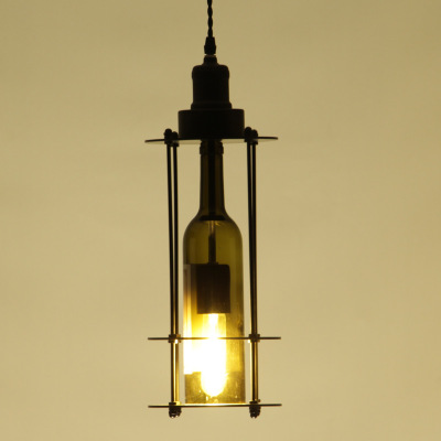 Retro American wine bottle lamp, loft industrial style dining chandelier, creative and personalized glass wine bottle chandelier full figure