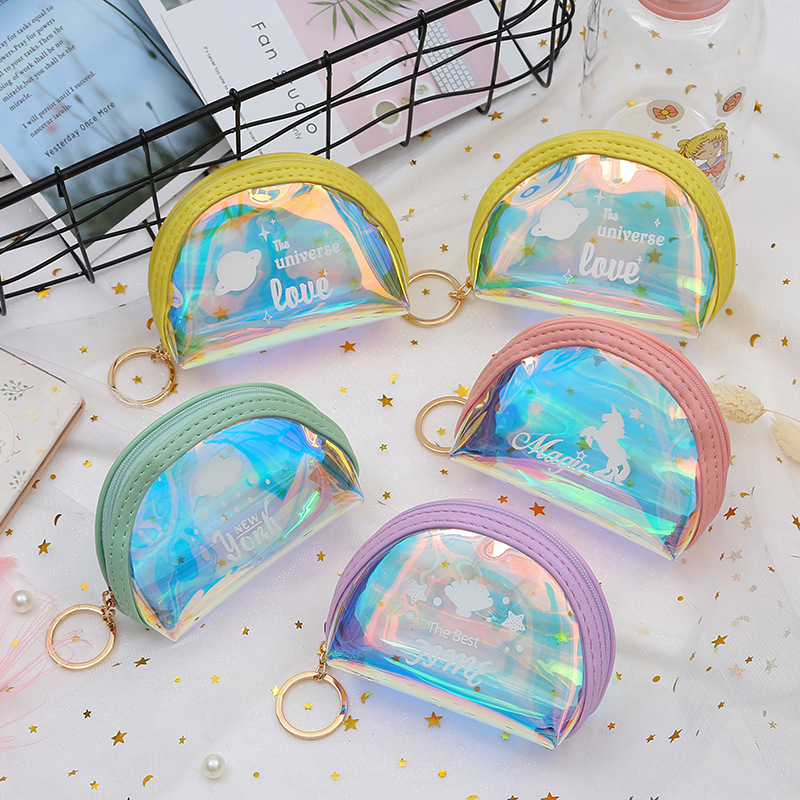 New irime-colored personalized coin purse, semi-circular cartoon pattern makeup bag, teenage style mobile phone loose change makeup storage bag