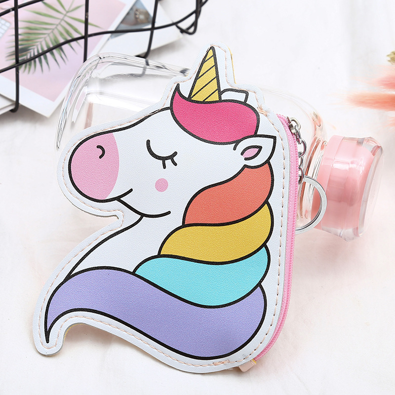 Pink girlish animal-shaped PU storage coin purse, cute card case bag with keychain, wholesale details Picture