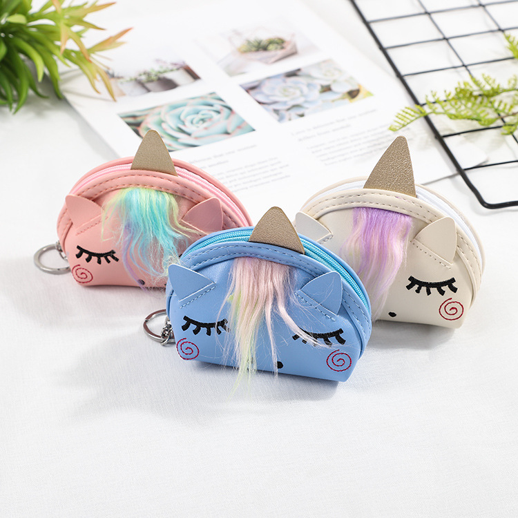 Hot-selling cartoon personality rainbow unicorn PU leather bag, coin purse, children's small bag, multi-color wholesale