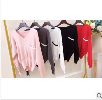 Small fresh chic bottom pullover V-neck all knitted sweater woman