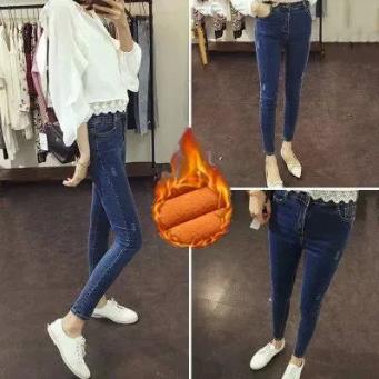 Slimming fleece jeans for women 2018 Autumn/Winter new women's clothing Korean-style thickened warm skinny pants for women, long pants