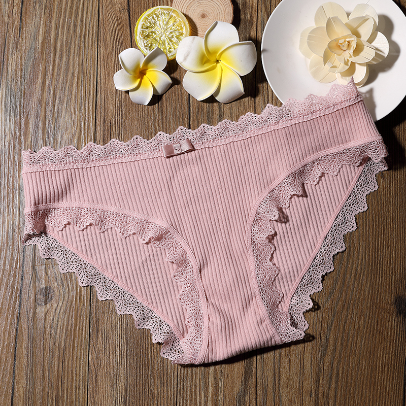 Cotton Women's Panties Ribbed Lace Triangle Bottoms Sexy Cotton File Application Scenario