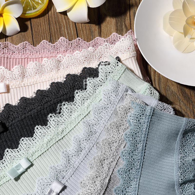 Cotton Women's Panties Ribbed Lace Triangle Bottoms Sexy Cotton File details Picture