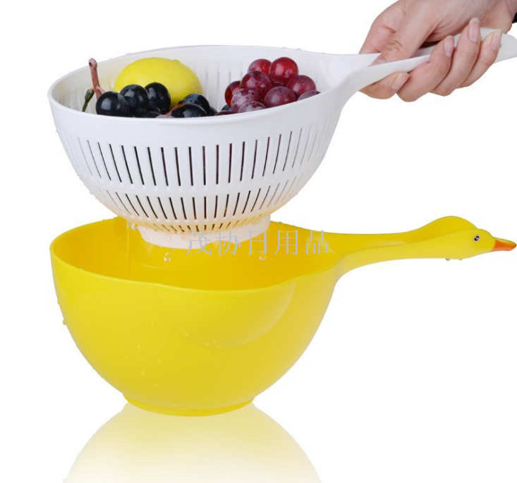 Cartoon duck plastic asphalt basket double wash basket dripping basket kitchen fruit basket fruit basket