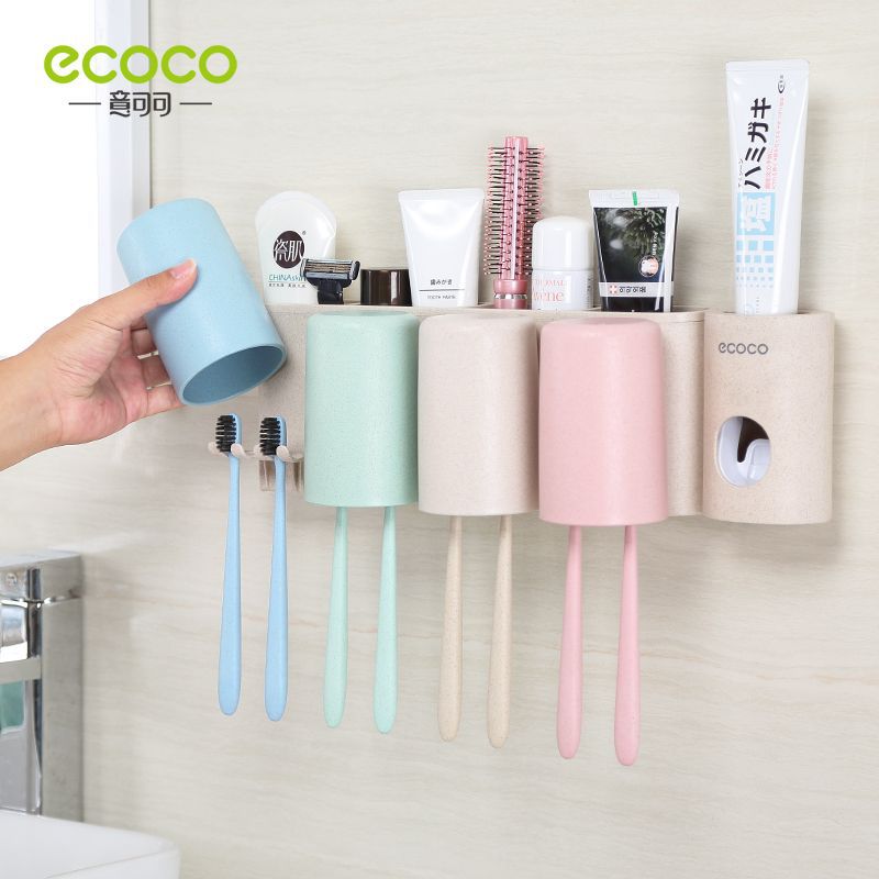 Italian Cocoa Four Cups Wheat Straw Wash Set Couple Toothbrush Holder Mouthwash Cup Set Wall Hanging Wash Storage