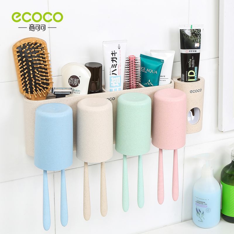 Italian Cocoa Four Cups Wheat Straw Wash Set Couple Toothbrush Holder Mouthwash Cup Set Wall Hanging Wash Storage Application Scenario
