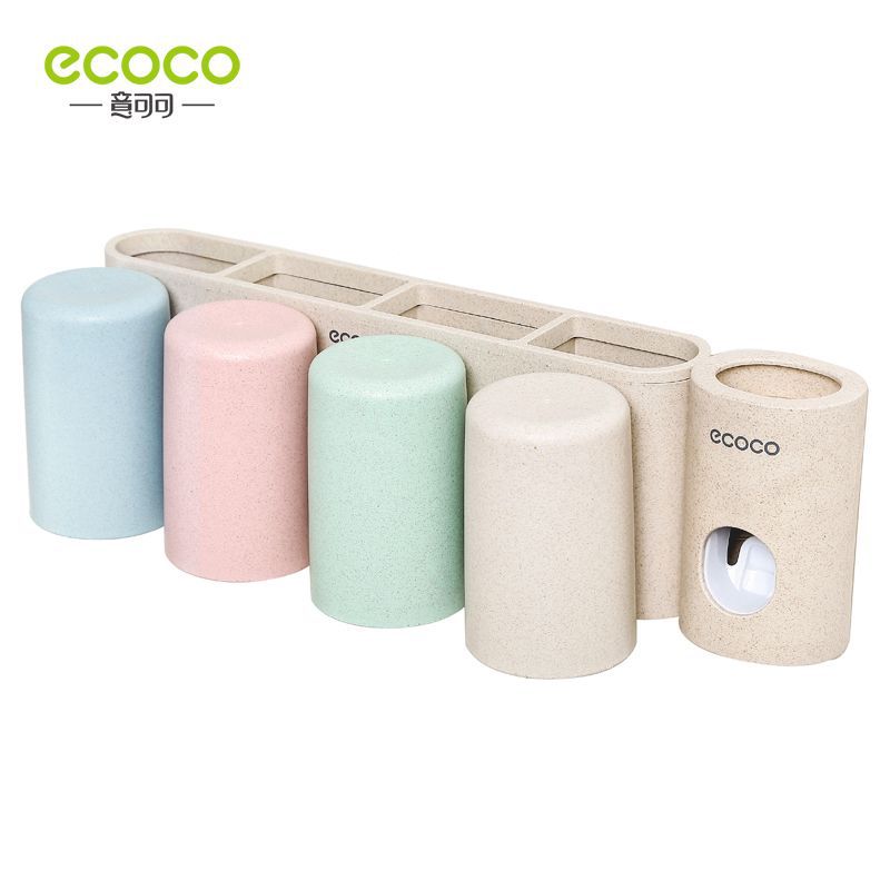 Italian Cocoa Four Cups Wheat Straw Wash Set Couple Toothbrush Holder Mouthwash Cup Set Wall Hanging Wash Storage details Picture