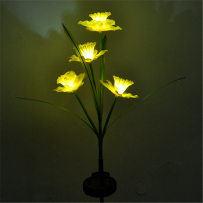LED仿真花太阳能4头水仙花LED花灯庭院装饰草坪灯花灯