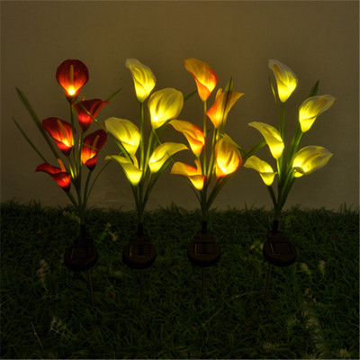 仿真花LED太阳能5头马蹄莲花灯户外庭院装饰草坪灯图