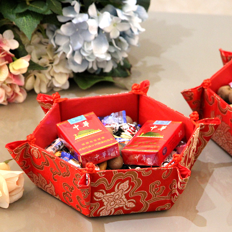 Wedding supplies Chinese wedding dragon and phoenix plate wedding props red wealth red cloth art fruit plate wedding candy box thumbnail