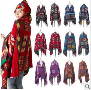 Yunnan horn buckle ethnic wind with hat cape cape Bohemian ethnic wind hooded cape cape