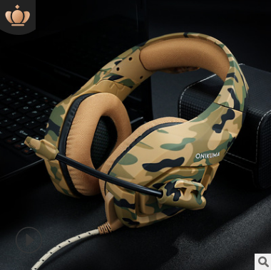 头戴式有线耳机迷彩色电脑游戏耳机线控耳机