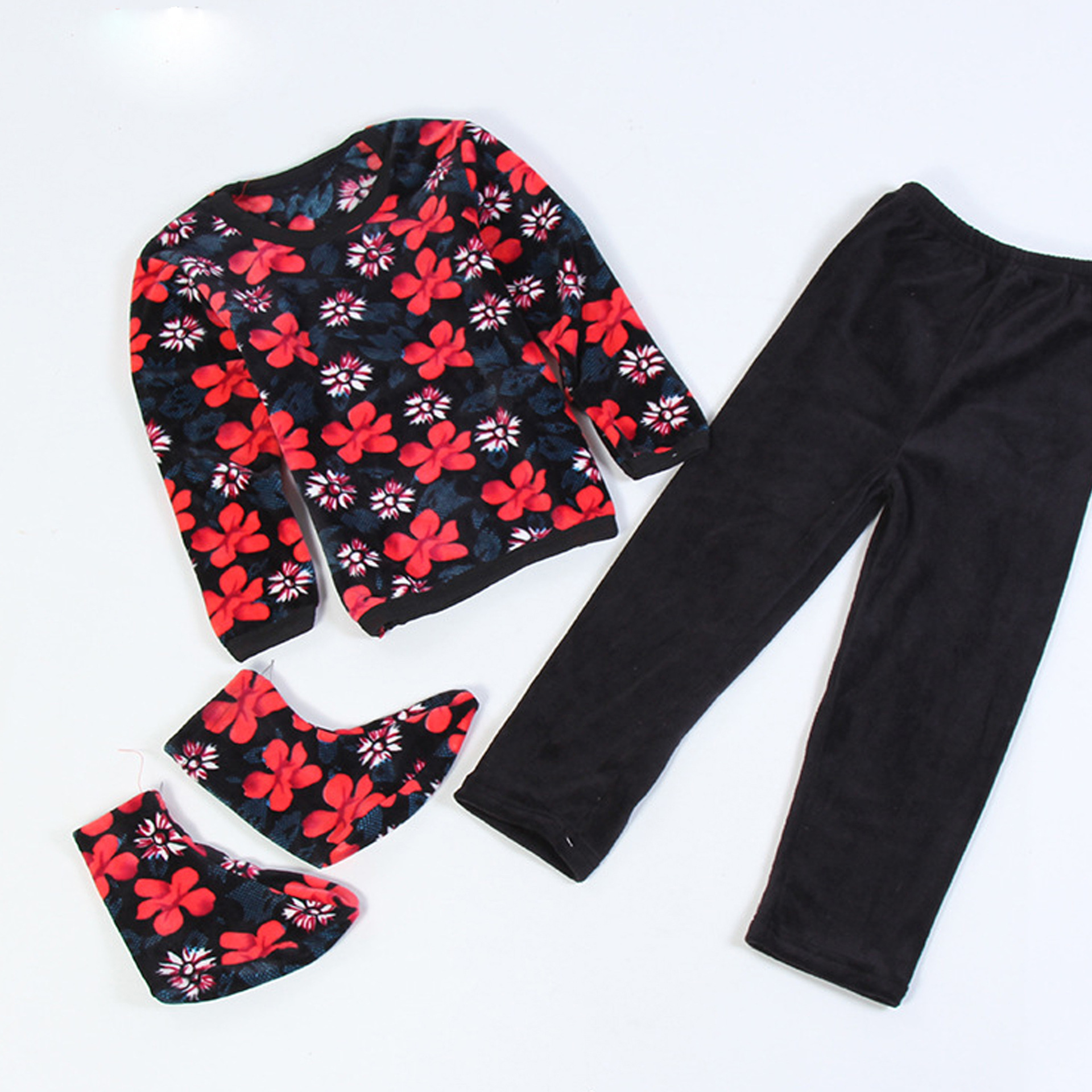2018 Girls' Fleece Winter Edition Children's Korean Velvet Children's Clothing Thickened Double-sided fleece Big Kids Set New Style