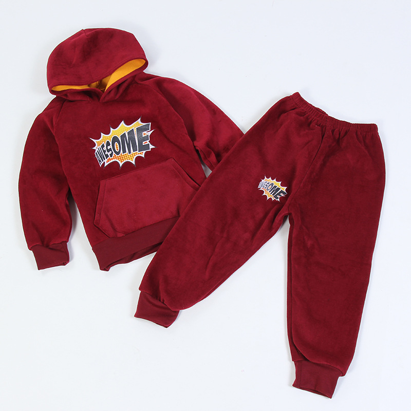 Boys And Girls Double-Sided Fleece Hooded Set 2018 New Spring And Autumn Children's Fleece Thick Sports Two-Piece Set Specification drawing
