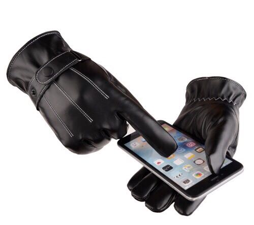 Korean men's leather gloves for winter warmth, outdoor cycling, waterproof and windproof, with fleece and thickened touch screen, motorcycle gloves for men