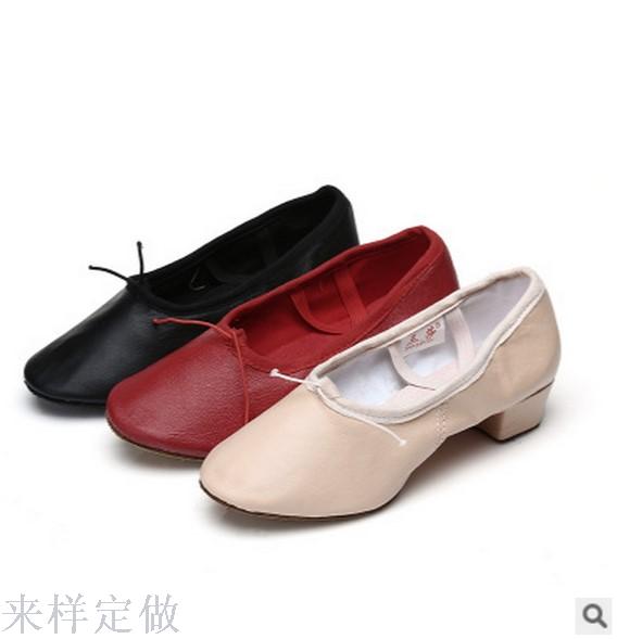 布教师鞋女 成人儿童带跟帆布软底练功鞋瑜伽芭蕾民族舞蹈鞋中跟产品图