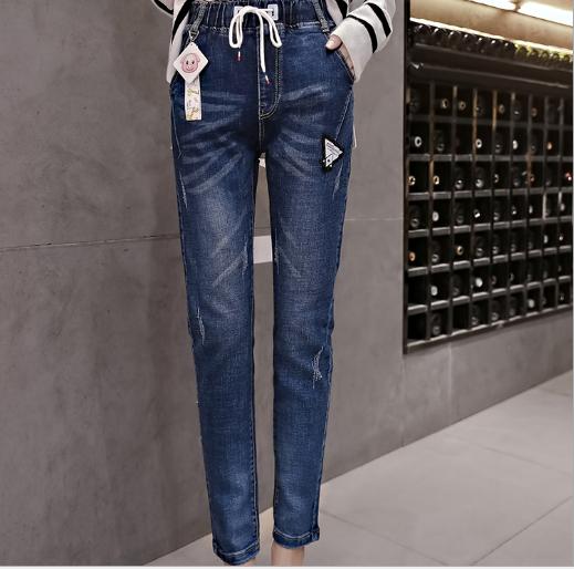 A hair supply 2018 fall stretch elastic-waisted denim pants female summer high waisted loose students