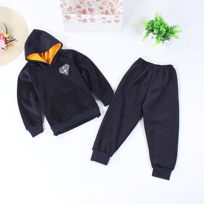 Boys And Girls Double-Sided Fleece Hooded Set 2018 New Spring And Autumn Children's Fleece Thick Sports Two-Piece Set