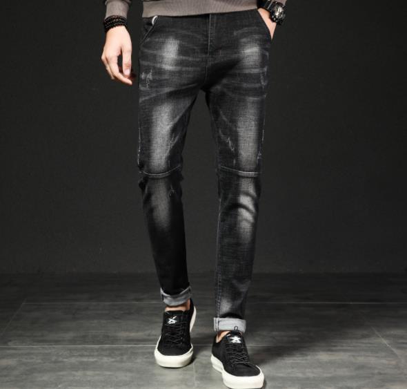 2018 autumn new men's jeans fashion Korean version of small foot pants black jeans male wholesale customization