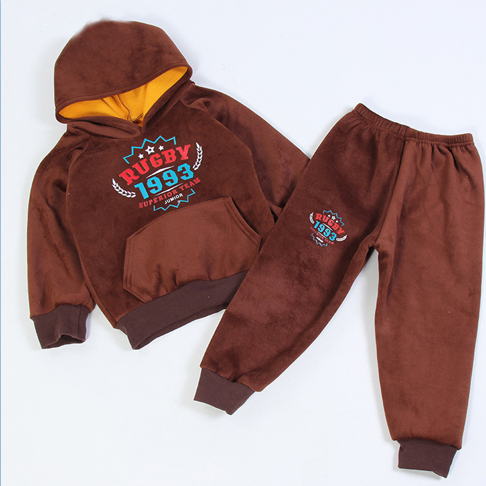 Boys And Girls Double-Sided Fleece Hooded Set 2018 New Spring And Autumn Children's Fleece Thick Sports Two-Piece Set details Picture