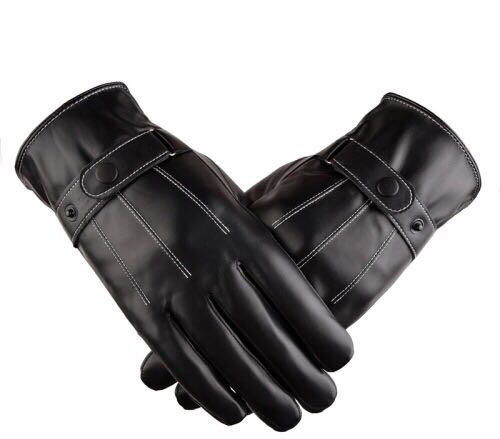 Korean men's leather gloves for winter warmth, outdoor cycling, waterproof and windproof, with fleece and thickened touch screen, motorcycle gloves for men details Picture