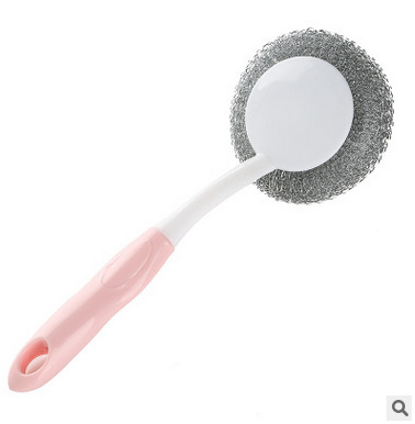 自带钢丝清洁球长柄锅刷 不沾油塑料去污清洁刷 厨房创意洗碗刷产品图