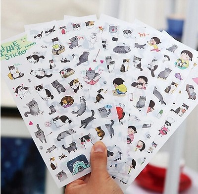6 sets of cute black and white cat transparent pvc diary and planner decorative stickers from Korean creative stationery