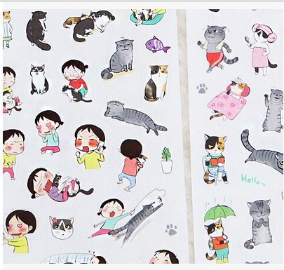 6 sets of cute black and white cat transparent pvc diary and planner decorative stickers from Korean creative stationery details Picture