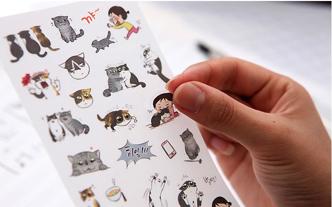 6 sets of cute black and white cat transparent pvc diary and planner decorative stickers from Korean creative stationery Application Scenario