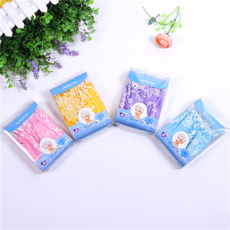 厂家直销热卖 花网蕾丝浴帽 家居必备洗澡用品 PE材质浴帽细节图