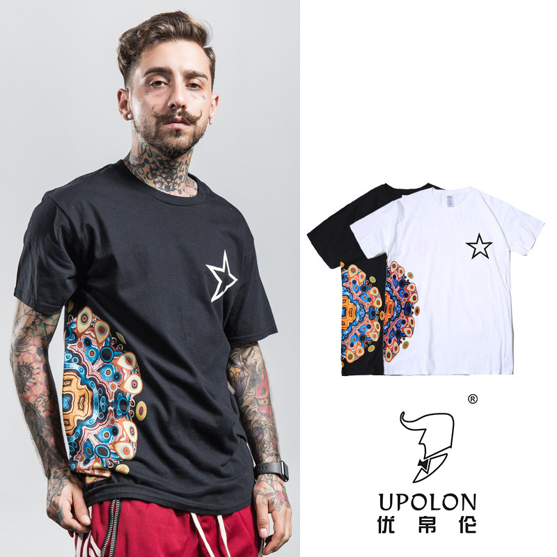 Yiwu good goods UPOLON men Europe and the United States short sleeve pure cotton T-shirt new fashion brand totem men's T-shirt men