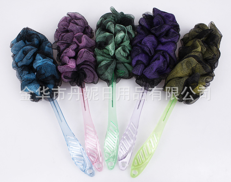 长柄沐浴花/沐浴球/沐浴擦/洗澡球/洗澡擦 带手柄 黑色套色浴擦