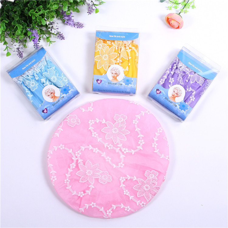 厂家直销热卖 花网蕾丝浴帽 家居必备洗澡用品 PE材质浴帽