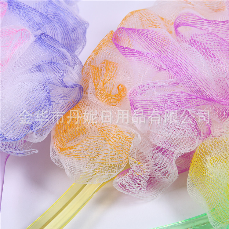 厂家直销热卖 彩色浴擦 手柄沐浴花 搓背神器 泡沫丰富环保PE材料细节图