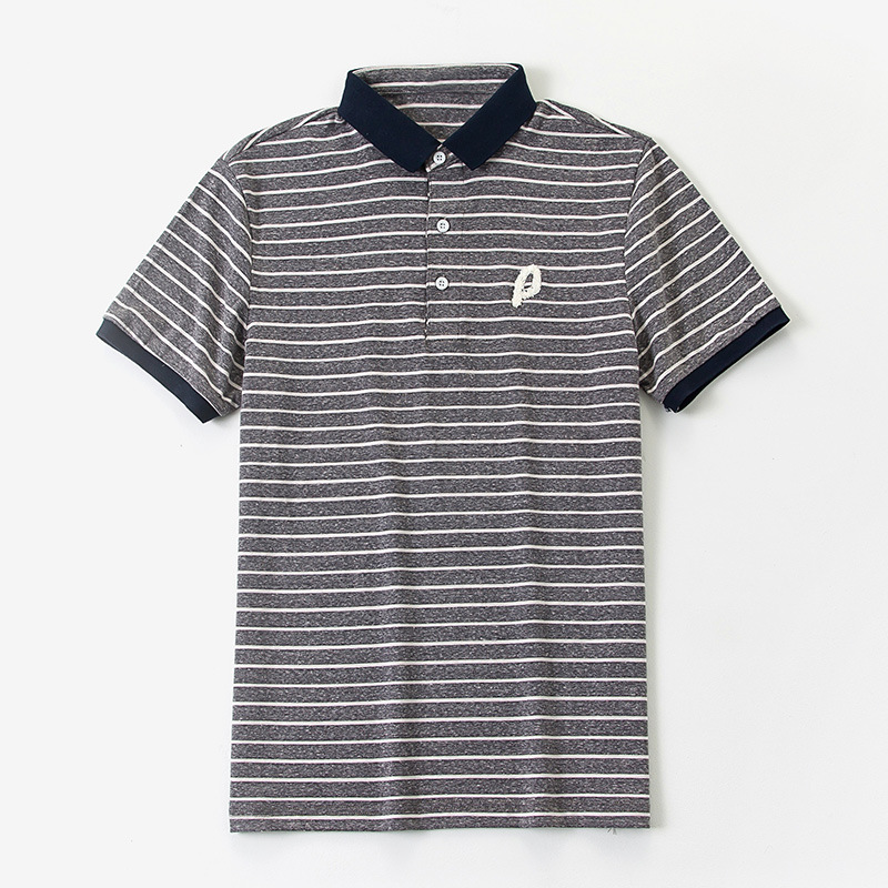 Yiwu Good Goods Japanese Men's Wear 2018 Summer New Men's lapel polo Shirt Korean Style Striped short-sleeved T-shirt details Picture