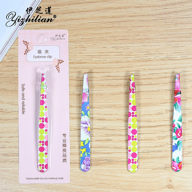 Eyebrow clip Eyebrow clip false eyelashes diagonal eyebrow tweezers Color printed eyebrow tweezers plucking tweezers plucking beard clip