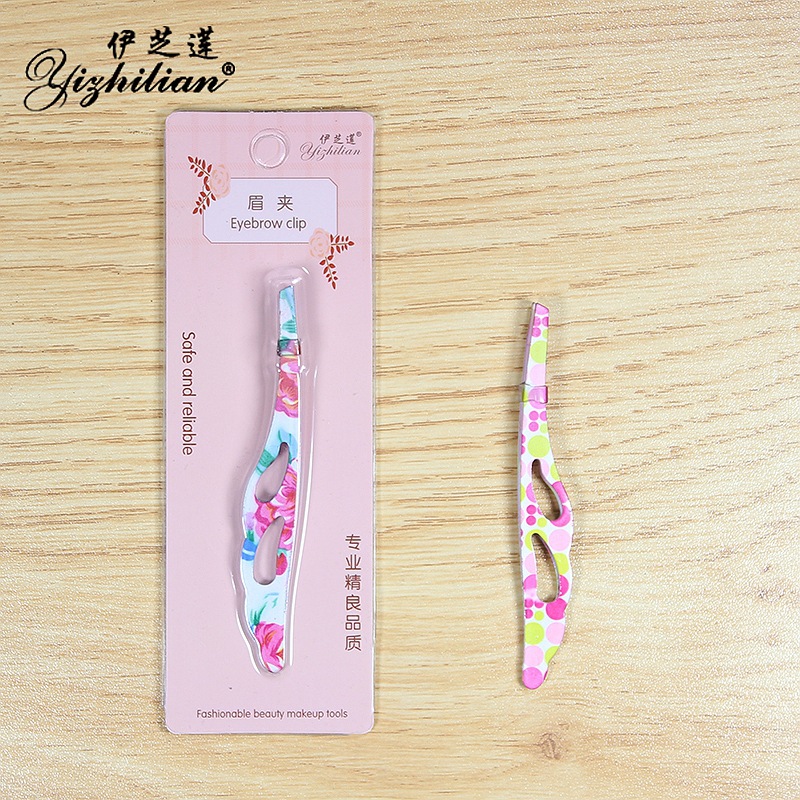 眉夹不锈钢镊子拔毛彩色印花假眼睫毛眉钳夹子修眉胡须化妆工具