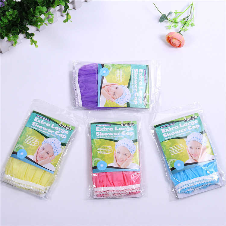厂家直销热卖浴帽 pe小花边浴帽 优质布料 价格实惠 外观清新细节图