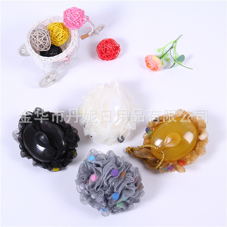 厂家直销 热卖 细网高品质沐浴球沐浴花 加盖海绵盖柄浴花产品图