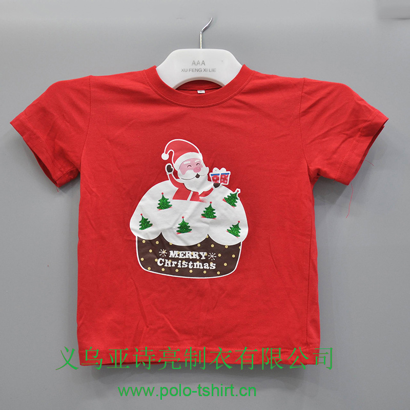Summer Alibaba Children's Cotton Short Sleeve Cartoon Cute Reindeer Print Christmas T-Shirt Advertising Shirt Culture Shirt details Picture