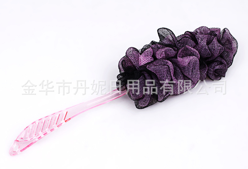 长柄沐浴花/沐浴球/沐浴擦/洗澡球/洗澡擦 带手柄 黑色套色浴擦产品图