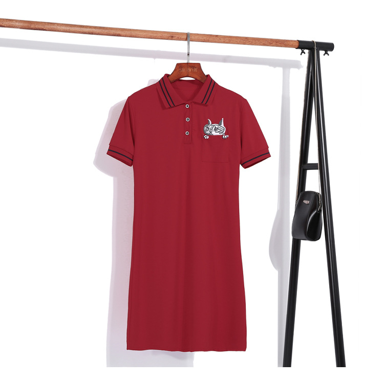 Custom Embroidered Short-Sleeved Polo Shirt For Women 2018 European Personalized Leisure Medium Long Pure Cotton T-Shirt For Women Specification drawing