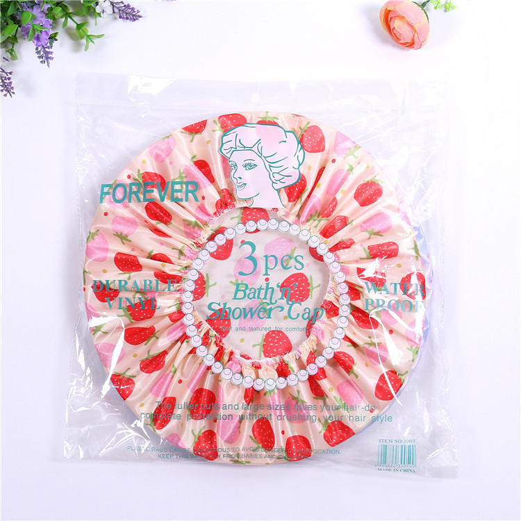 厂家直销热卖 3pc色丁布套管浴帽 环保PE护发套 洗澡必备细节图