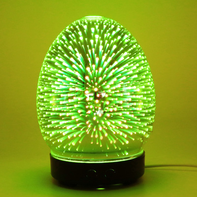 3D玻璃香薰机 LED七彩灯超声波精油香薰加湿器扩香仪烟花